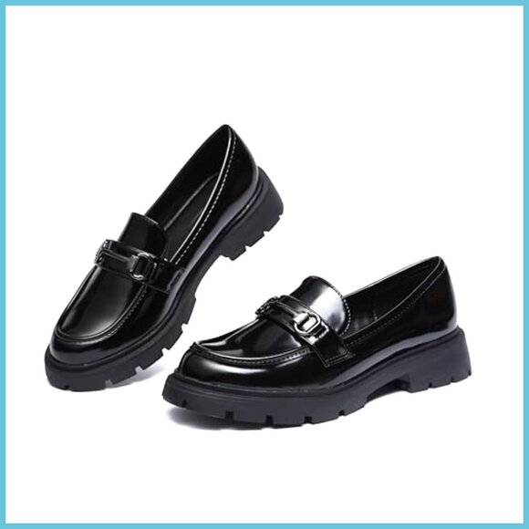 Chunky Platform Loafers with Buckle Patent Leather Slip-on Shoes - Picture 6 of 7